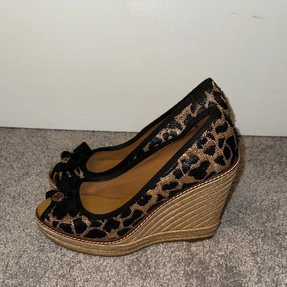 Tory Burch Jackie Peep-Toe Leopard Print Wedge Espadrilles - Picture 4 of 6